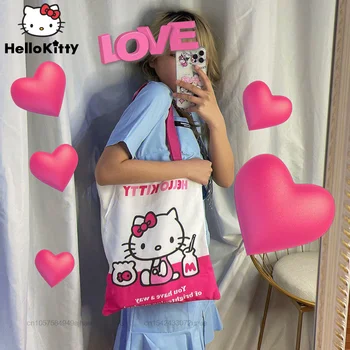 Sanrio Hello Kitty Дамски Чанти Скъпа Холщовая Чанта За Пазаруване Студентски Мультяшные Чанти За Рамо Y2k Дамска Чанта-Тоут Улични Ежедневни Чанти
