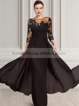 Черни шифоновые рокли за майката на Булката 2022 с прозрачна облегалка за Дълги вечерни Рокли Дамски Рокли за Сватби Vestido invitada един Boda 2022