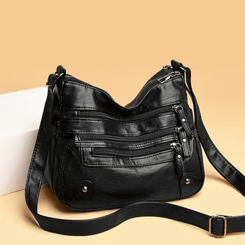 Висококачествени Дамски чанти През рамо От мека кожа, Многопластова Класическа Чанта през Рамо, Луксозна Дизайнерска чанта и чанта