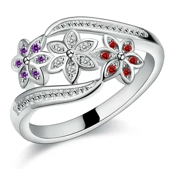 щампован, най-високо качество За жени дама сватба инкрустиран камък цвете пръстен модни дамски обувки Сребърен цвят бижута AR1075