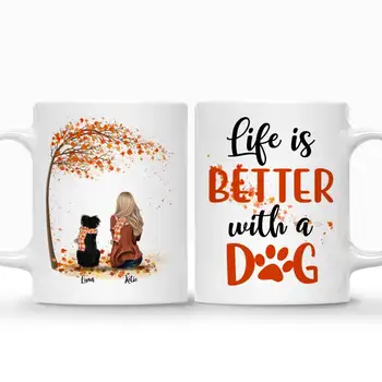 Персонализирана Чаша за Момиче и Куче Есен Пролетта е Сърцето на Живота по-добре с кучето чаши за Кафе Подарък за любителите на кучета САМ 11/15 Грама RR2017