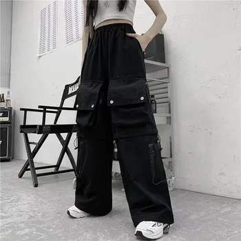 Черни Мъжки Корейски Модерни Ежедневни Панталони-карго в стил емо, мъжки Панталони-карго за Бягане, Градинска Облекло Alt Techwear, Облекла в стил хип-хоп