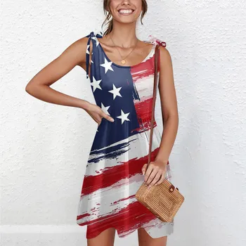 Нов Флаг на САЩ Секси Рокли Жена Деня на Независимостта на Лятото Свободно Рокля на Американския Графичен Спагети Каишка Плажна Мини Рокля Vestidos