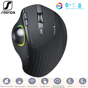 SeenDa Безжична Bluetooth Трекбольная Мишката 2,4 G RGB Ергономична Акумулаторна Мишка-rollerball с 3 устройства за свързване и управление на палеца