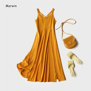 Marwin 2020 Ново лятно празнична Рокля с кръстосано свързан бретельками и отворен Гръб, обикновен женски рокли с дължина до глезените в плажен стил