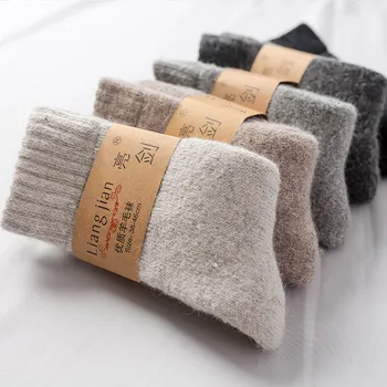 Зимните са супер дебели вълнени чорапи мъжки топли вълнени чорапи, плюшени чорапи за кърпи 5ШТ