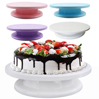 28 cm Кухня Украса на Тортата Черешката Въртящи се Въртяща се Маса, Поставка За Торта Бяла Пластмаса Фондан Печене Инструмент САМ Платформа Cupcake