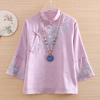 Отличен пролетно-лятна Блуза с бродерия в китайски стил, Риза, Дамска Мода Елегантни Свободна женска Риза, Отгоре S-XXL