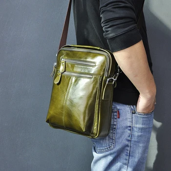 Качествена Оригинална Кожена Мъжка Ежедневна чанта-месинджър на рамото, Зелена Модерна чанта през рамо, 10 