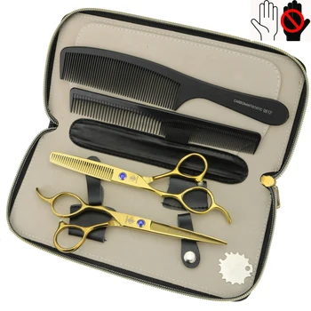 Златни 6-инчов фризьорски ножици за лявата ръка 440C фризьорски салон професионални фризьорски ножици набор от