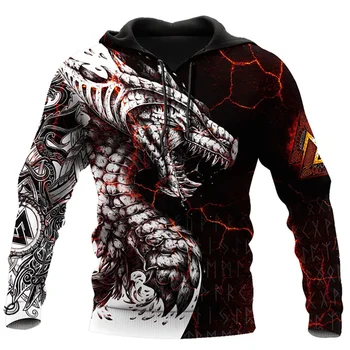 Черно-бяла татуировка на дракон 3d печатни пуловер, мъжки унисекс градинска облекло пуловер ежедневни свободна яке пуловери 4xl