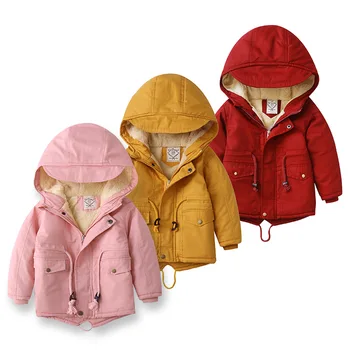 Детски дрехи, Зимни якета За момичета и момчета, Памучен стеганая яке с качулка 